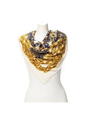 Chanel Scarf Royal Blue Gold Twill Silk